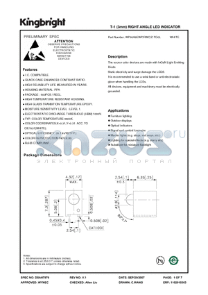 WP93A8EWP/RWC/Z-TG0L datasheet - T-1 (3mm) RIGHT ANGLE LED INDICATOR