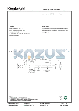 WP937YYD datasheet - T-1(3mm) ROUND LED LAMP