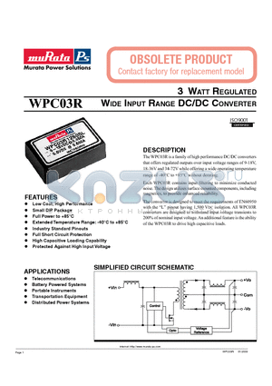 WPC03R12D15 datasheet - 3 WATT REGULATED WIDE INPUT RANGE DC/DC CONVERTER