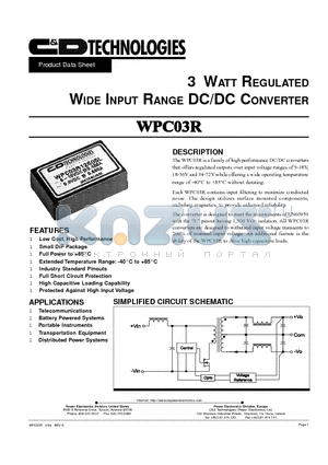 WPC03R12D12 datasheet - 3 WATT REGULATED WIDE INPUT RANGE DC/DC CONVERTER