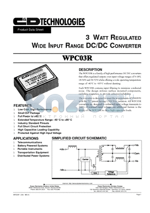 WPC03R24D15 datasheet - 3 WATT REGULATED WIDE INPUT RANGE DC/DC CONVERTER