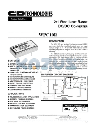 WPC10R datasheet - 2:1 WIDE INPUT RANGE DC/DC CONVERTER