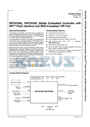 WPC8768L datasheet - Mobile Embedded Controller with SPI Flash Interface and MCE-Compliant CIR Port