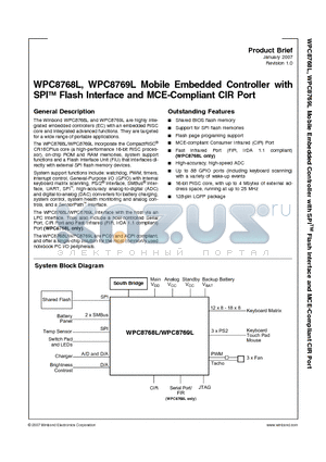 WPC8768LDG datasheet - Mobile Embedded Controller with SPI Flash Interface and MCE-Compliant CIR Port