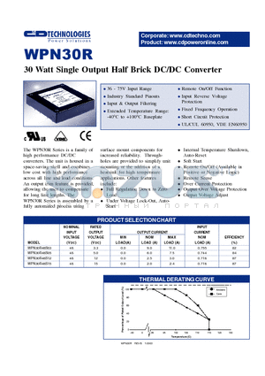 WPN30R datasheet - 30 WATT SINGLE OUTPUT HALF BRICK DC/DC CONVERTER