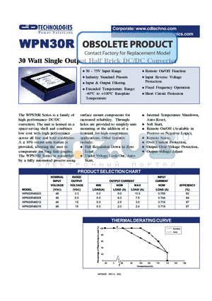 WPN30R datasheet - 30 Watt Single Output Half Brick DC/DC Converter