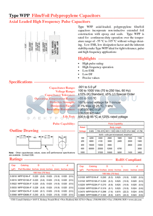 WPP10D1K-F datasheet - Axial Leaded High Frequency Pulse Capacitors