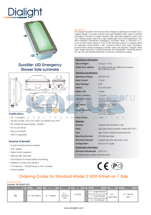 WPSTMBLG2524 datasheet - DuroSite^ LED Emergency Shower Safe Luminaire