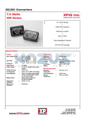 WR202 datasheet - DC/DC Converters 7.5 Watts WR Series