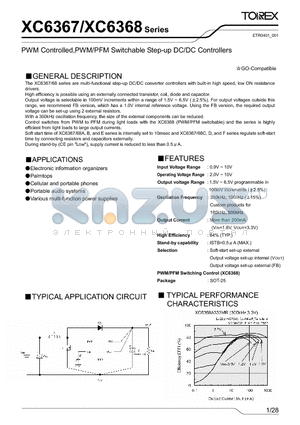 XC6368A datasheet - PWM Controlled, PWM/PFM Switchable Step-Up DC/DC Controllers