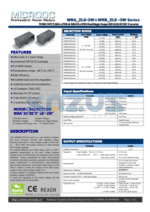 WRB2405ZLS-2W datasheet - WIDEINPUT,ISOLATED&REGULATEDDual/SingleOutput SIP-9(10)DC/DCConverter