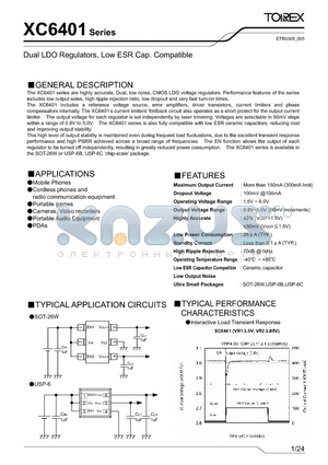 XC6401EE01MR datasheet - Dual LDO Regulators, Low ESR Cap. Compatible