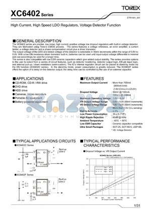 XC6402_1 datasheet - High Current, High Speed LDO Regulators, Voltage Detector Function