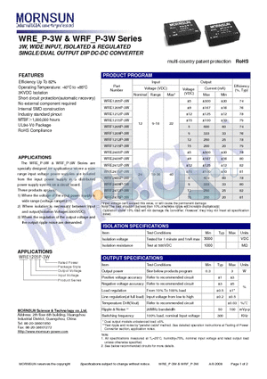 WRE1212P-3W datasheet - SINGLE/DUAL OUTPUT DIP DC-DC CONVERTER