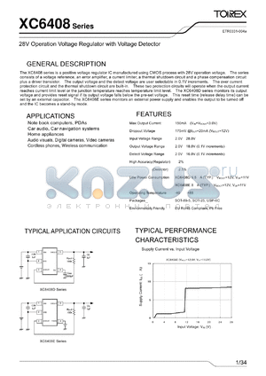 XC6408DD02ER-G datasheet - 28V Operation Voltage Regulator with Voltage Detector