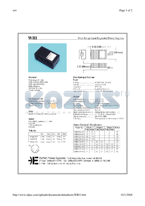 WRI3031-D5 datasheet - Wide Range Input Regulated Power Supplies