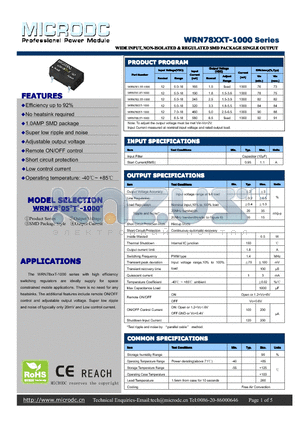 WRN781.5T-1000 datasheet - WIDEINPUT,NON-ISOLATED&REGULATED SMDPACKAGE SINGLEOUTPUT