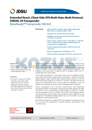 WRT-740DT240B-135 datasheet - Extended Reach, Client-Side SFP, Multi-Rate,Multi-Protocol, DWDM,3R Transponder