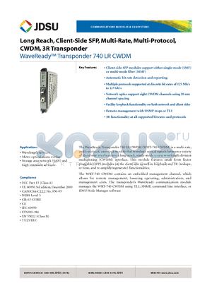 WRT-740DC240B-057 datasheet - Long Reach, Client-Side SFP, Multi-Rate,Multi-Protocol, CWDM,3R Transponder