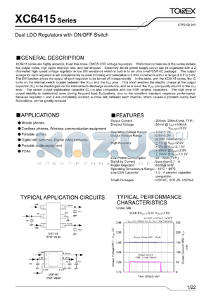 XC6415_1 datasheet - Dual LDO Regulators with ON/OFF Switch