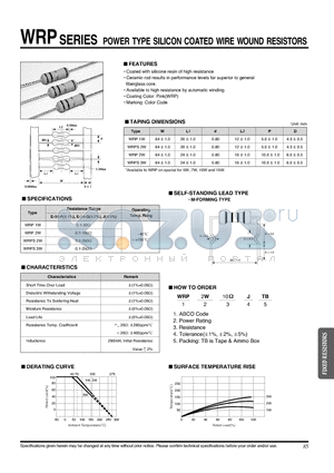 WRP1W datasheet - POWER TYPE SILICON COATED WIRE WOUND RESISTORS