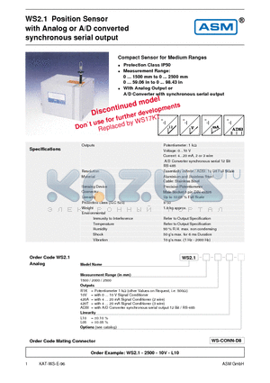 WS1.1-1500-ADSI-L05 datasheet - Analog or A/D converted synchronous serial output