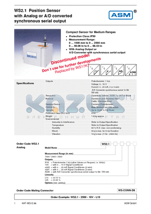 WS1.1-2500-10V-L10 datasheet - Analog or A/D converted synchronous serial output