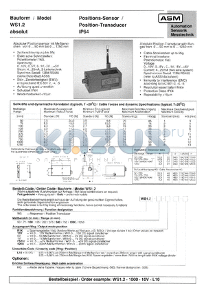 WS1.2-100-420A datasheet - Positions-Sensor/Position-Transducer