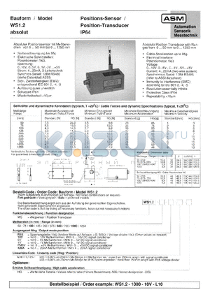 WS1.2-100-5V datasheet - Positions-Sensor/Position-Transducer