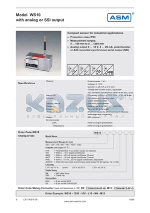 WS10-125-ADSI16 datasheet - analog or SSI output