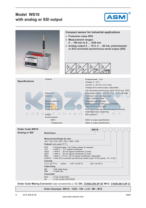 WS10-WS1000-420A-L25-M4 datasheet - analog or SSI output
