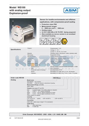 WS100 datasheet - analog output Explosion-proof