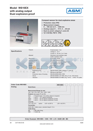 WS10EX-100-10V-L05 datasheet - analog output Dust explosion-proof