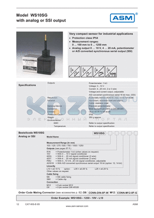 WS10SG-100-10V-L05 datasheet - analog or SSI output