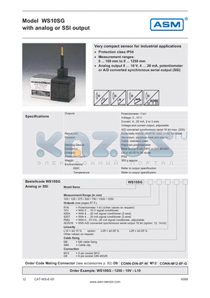 WS10SG-100-PMU-L10 datasheet - analog or SSI output