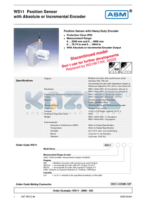 WS11-2000-INC24V-L01 datasheet - Position Sensor with Absolute or Incremental Encoder