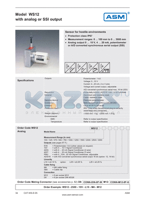 WS12-100-10V-L10- datasheet - analog or SSI output