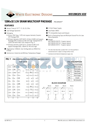 WS128K32-XXX datasheet - 128Kx32 3.3V SRAM MULTICHIP PACKAGE