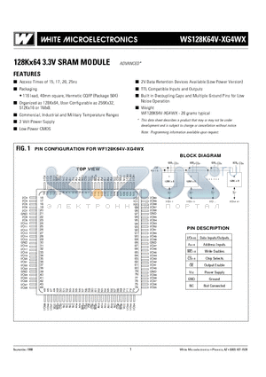 WS128K64V-15G4WC datasheet - 128Kx64 3.3V SRAM MODULE