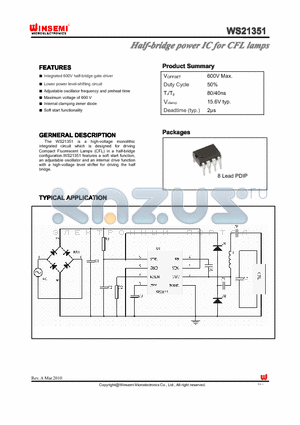 WS21351 datasheet - Half-bridge power IC for CFL lamps