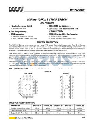 WS27C010L datasheet - Military 128K x 8 CMOS EPROM