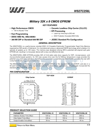 WS27C256L-12DMB datasheet - Military 32K x 8 CMOS EPROM