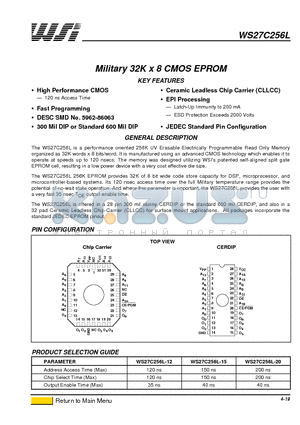 WS27C256L-15DMB datasheet - Military 32K x 8 CMOS EPROM