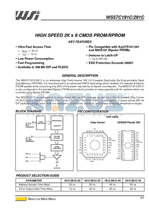 WS57C191C-45 datasheet - HIGH SPEED 2K x 8 CMOS PROM/RPROM