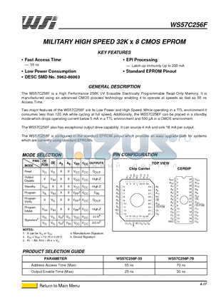 WS57C256F datasheet - MILITARY HIGH SPEED 32K x 8 CMOS EPROM