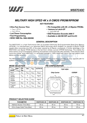 WS57C43C-1 datasheet - MILITARY HIGH SPED 4K x 8 CMOS PROM/RPROM