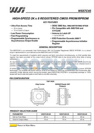 WS57C45-35S datasheet - HIGH-SPEED 2K x 8 REGISTERED CMOS PROM/RPROM