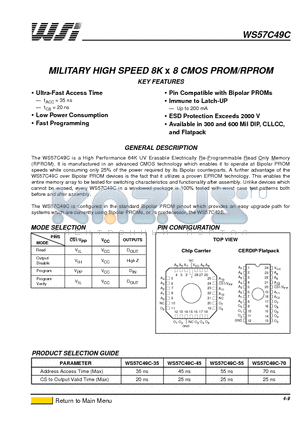 WS57C49C-70TMB datasheet - MILITARY HIGH SPEED 8K x 8 CMOS PROM/RPROM