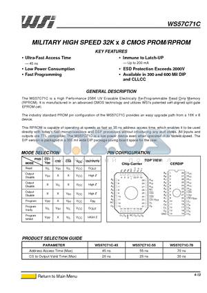 WS57C71C-45 datasheet - MILITARY HIGH SPEED 32K x 8 CMOS PROM/RPROM