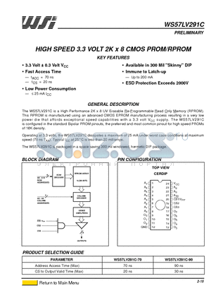 WS57LV291C-70 datasheet - HIGH SPEED 3.3 VOLT 2K x 8 CMOS PROM/RPROM